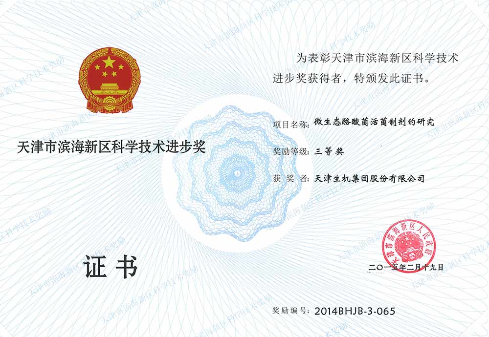 濱海新區(qū)科學(xué)技術(shù)進(jìn)步三等獎